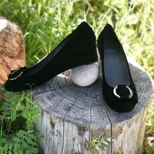 Stuart Weitzman Black Velvet Bow Wedge Shoes 8.5